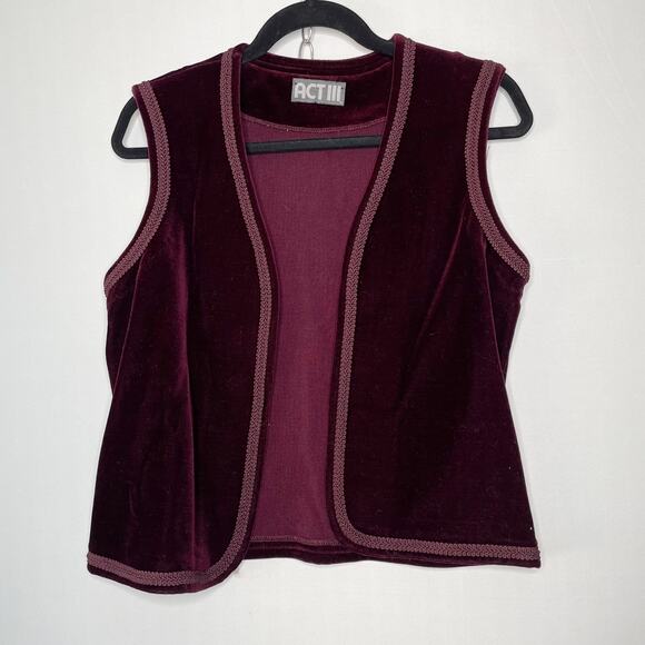 Dark Academia 2 Piece Blazer Vest Set Womens Size S Burgundy Velvet Vintage USA - Picture 9 of 16